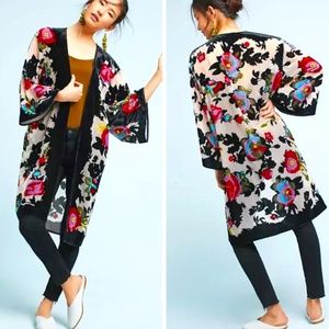 Anthropologie Floral Velvet Burnout Kimono | One Size